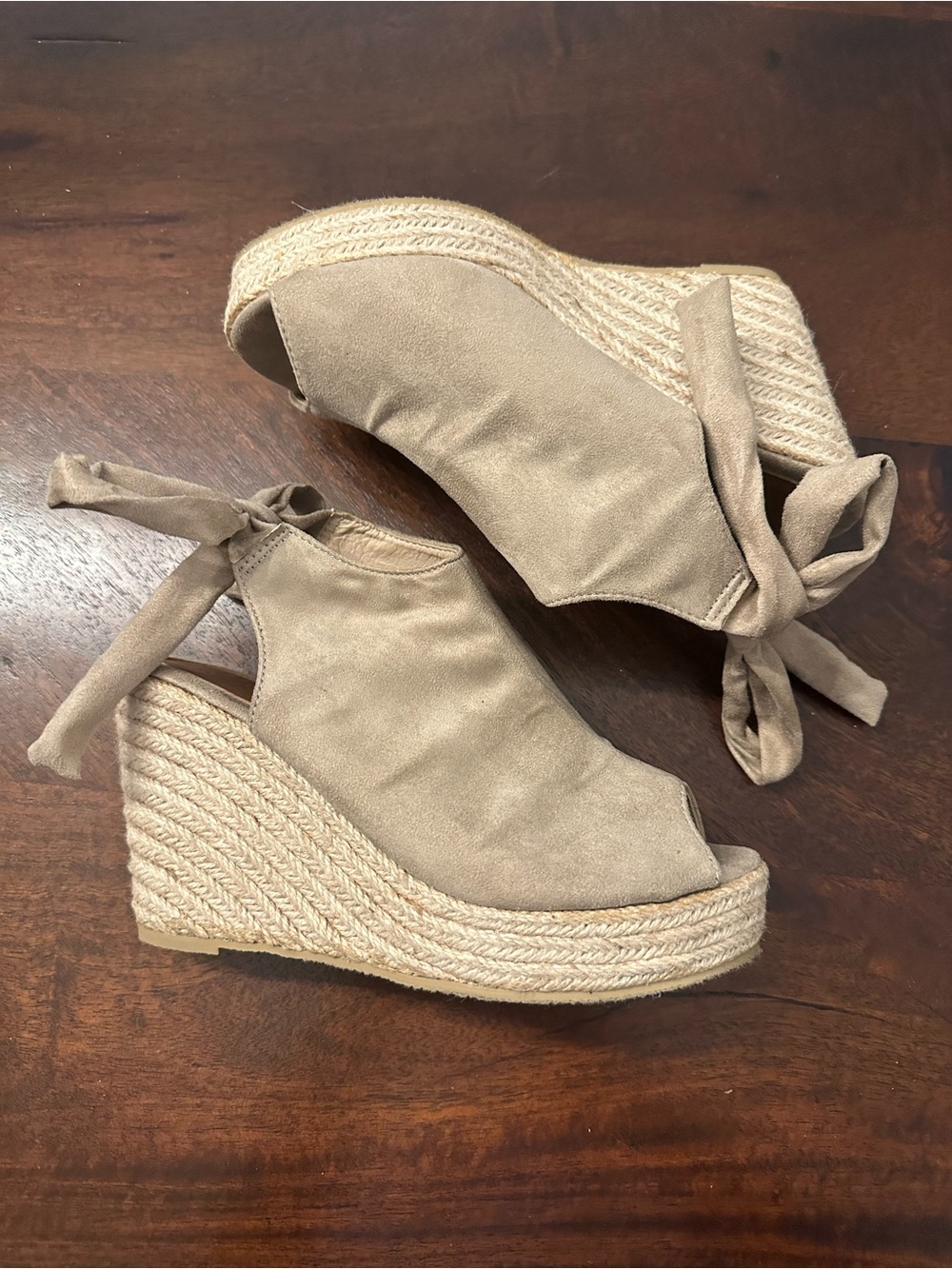 Refresh Taupe Tie Back Espadrille Wedges Size 8 Worn Once